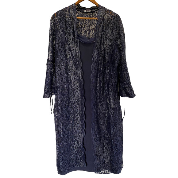 Roaman’s 2pc Navy Dress & Lace Cover Jacket 14W - Picture 2 of 14